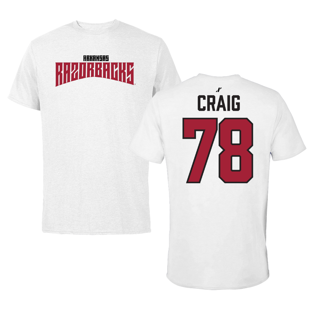 University of Arkansas Football White Classic Performance Tee - #78 Bubba Craig