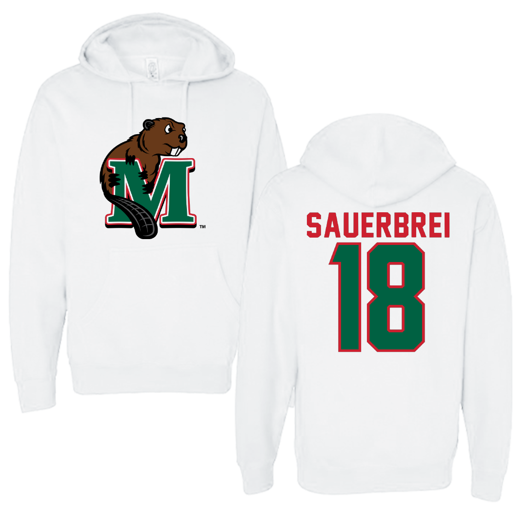 Minot State University Baseball White Hoodie - #18 Ayden Sauerbrei