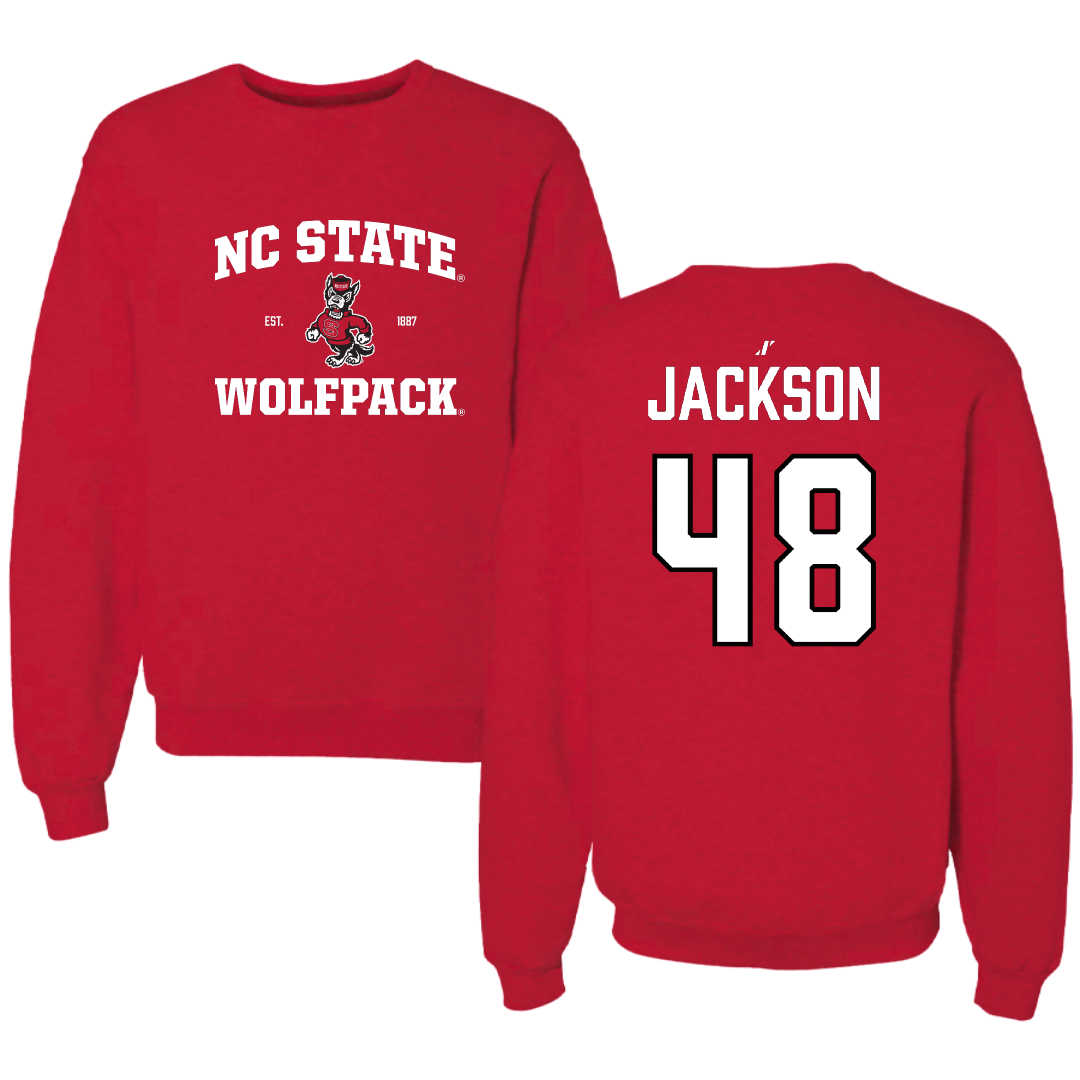 North Carolina State University Football Red General Crewneck - #48 Hunter Jackson