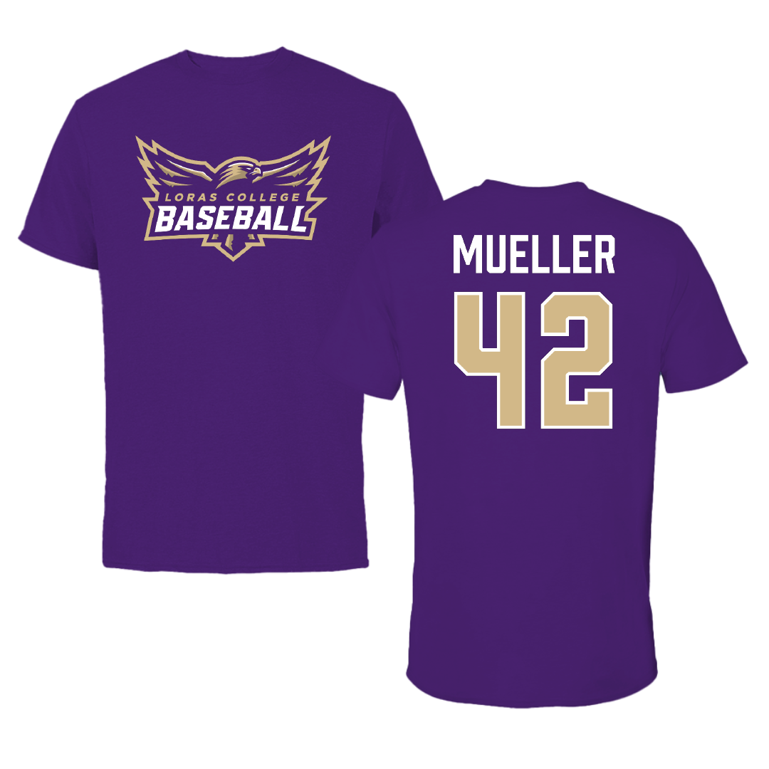 Loras College Baseball Purple Baseball Performance Tee - #42 Andrew Mueller