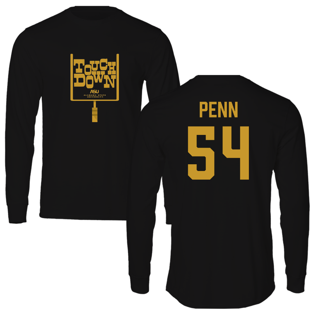 Alabama State University Football Black Touchdown Performance Long Sleeve - #54 Dezmond Penn
