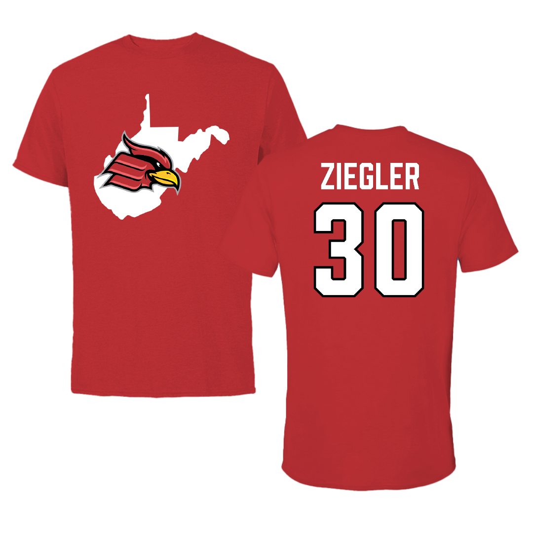 Wheeling University Football Red State Performance Tee - #30 Mason Ziegler