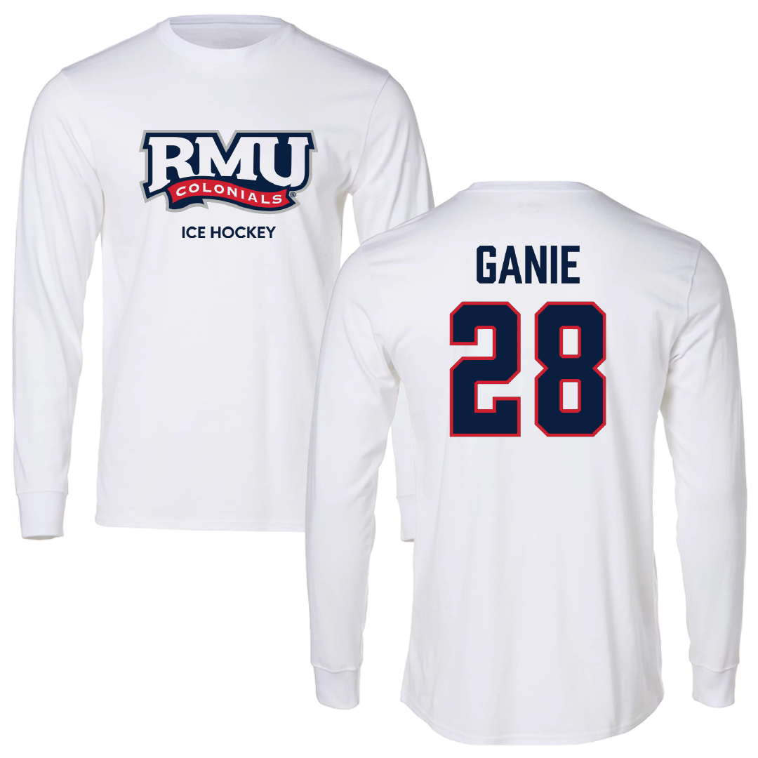 Robert Morris University Ice Hockey (M) White Mascot Long Sleeve - #28 Logan Ganie
