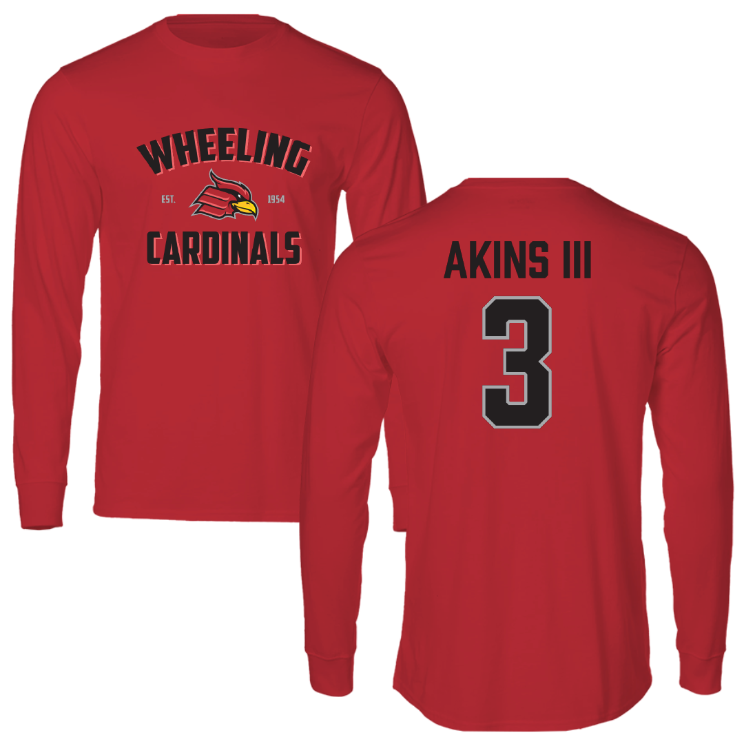 Wheeling University Baseball Red General Long Sleeve - #3 Lamont Akins III