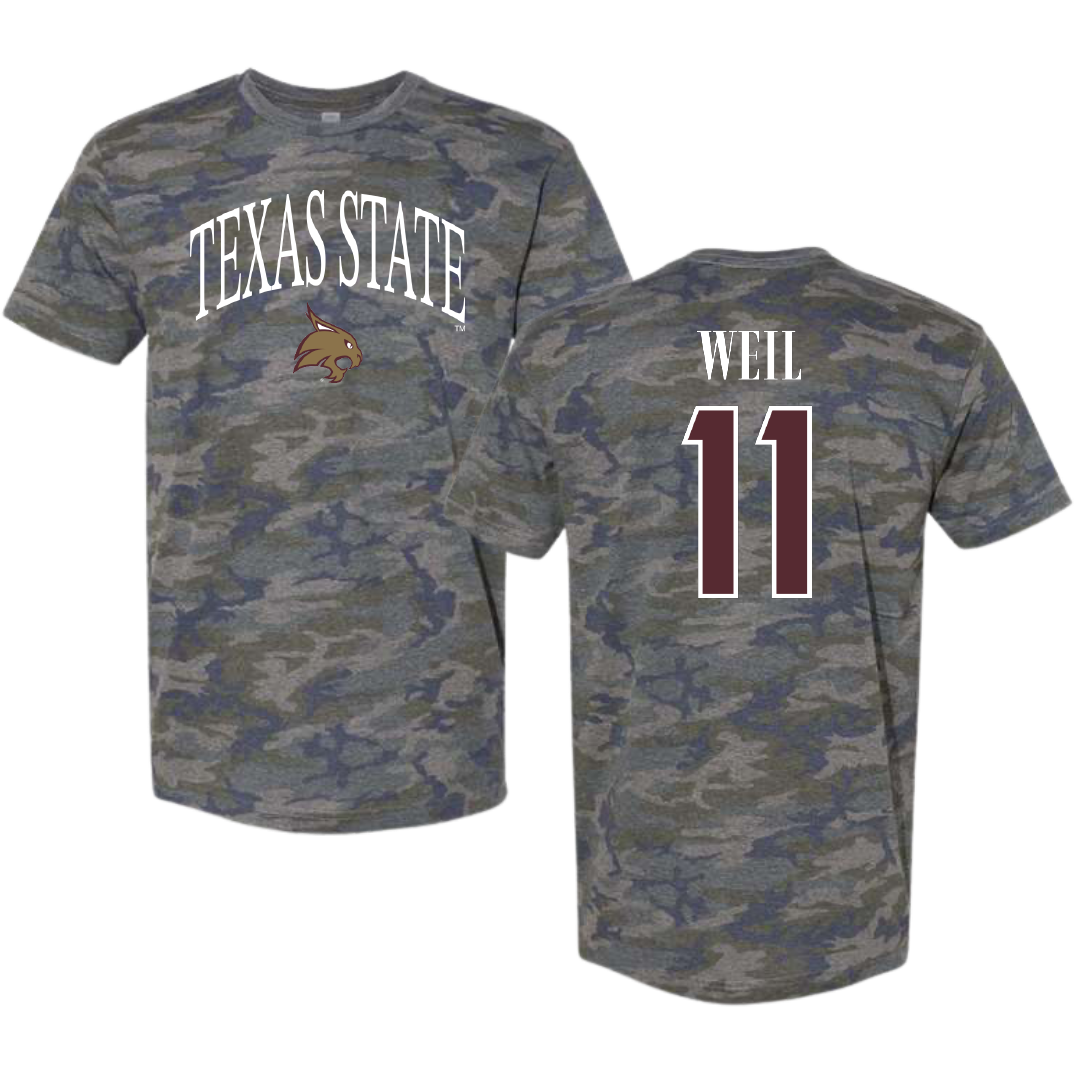 Texas State University Baseball Vintage Camo Tee - #11 Kameron Weil