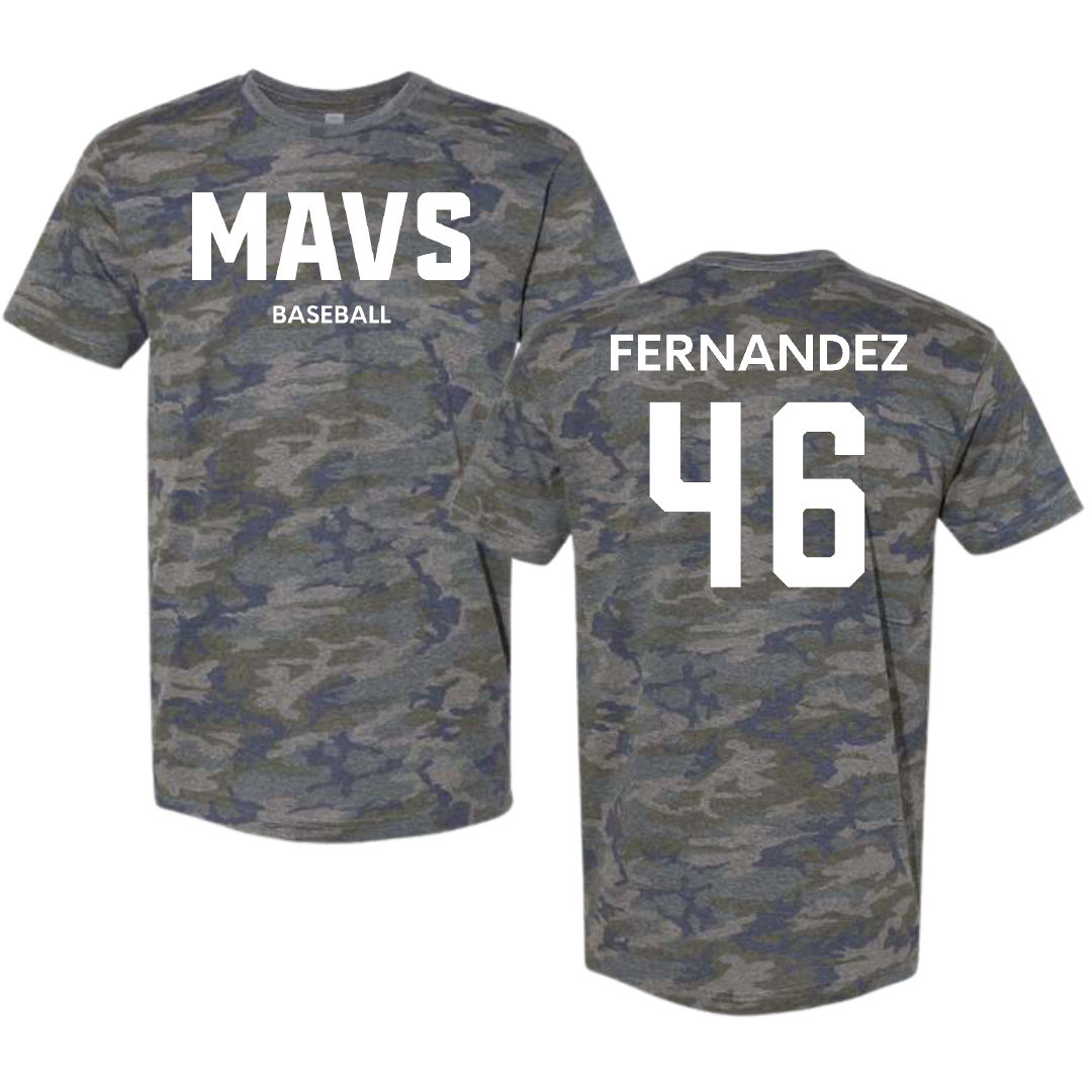 Mercy University Baseball Vintage Camo Tee - #46 Derek Fernandez
