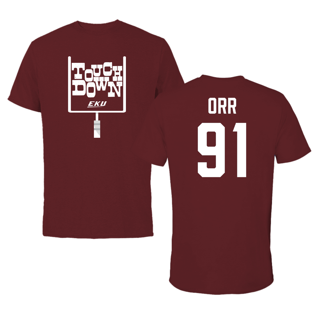 Eastern Kentucky University Football Maroon Touchdown Tee - #91 Devin Orr