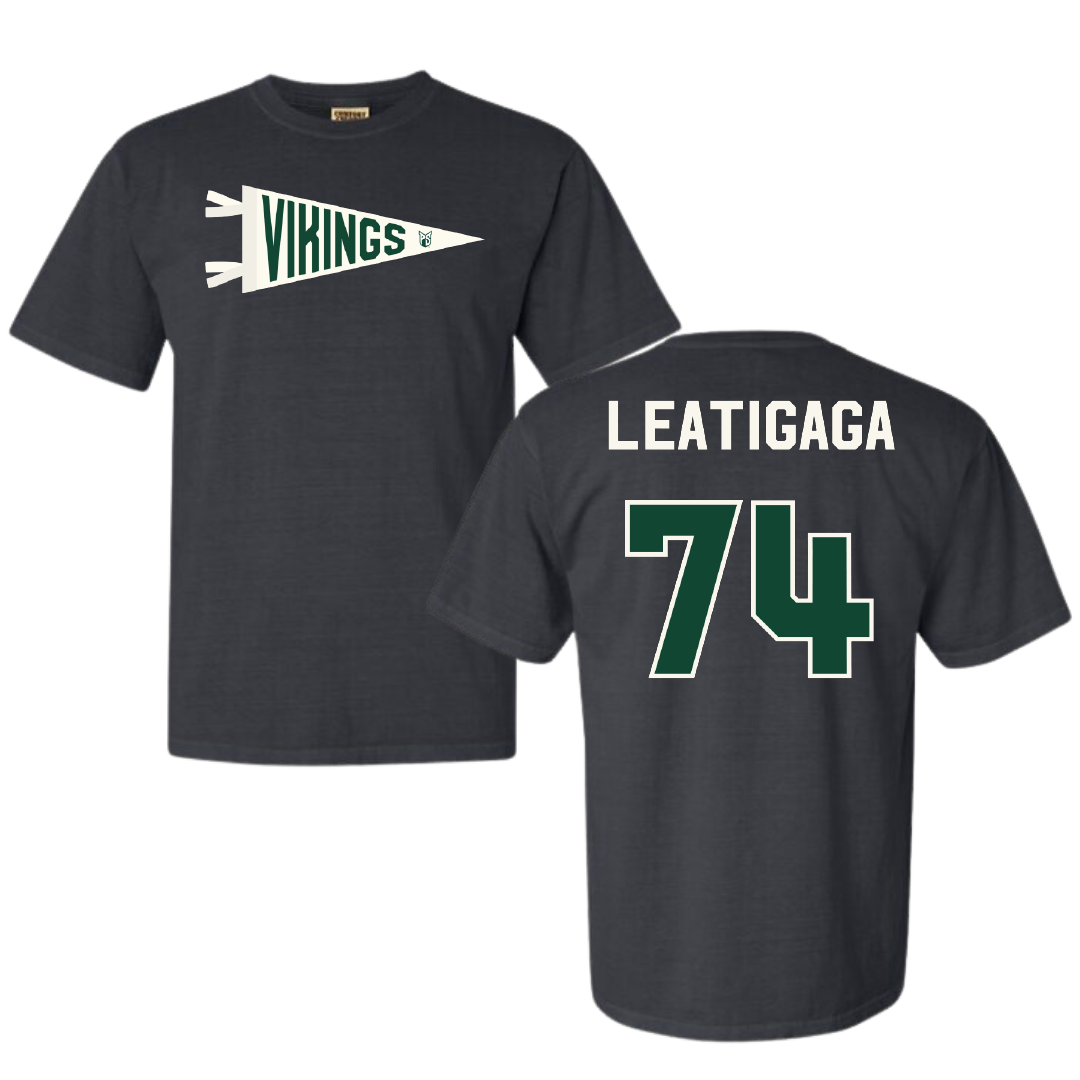 Portland State University Football Dark Gray Pennant Comfort Colors Tee - #74 Pule Leatigaga