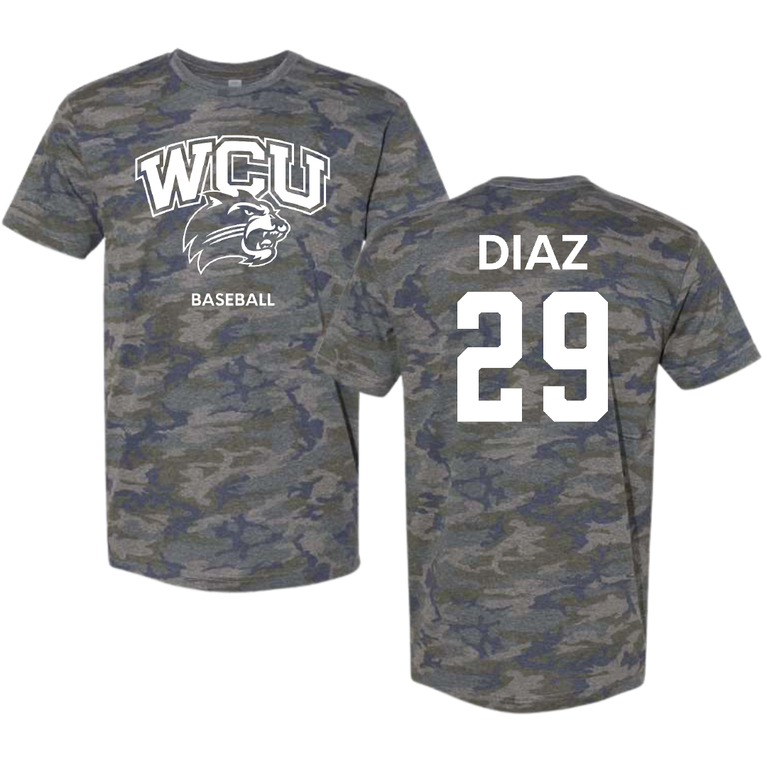Western Carolina University Baseball Vintage Camo Tee - #29 Carlos Diaz