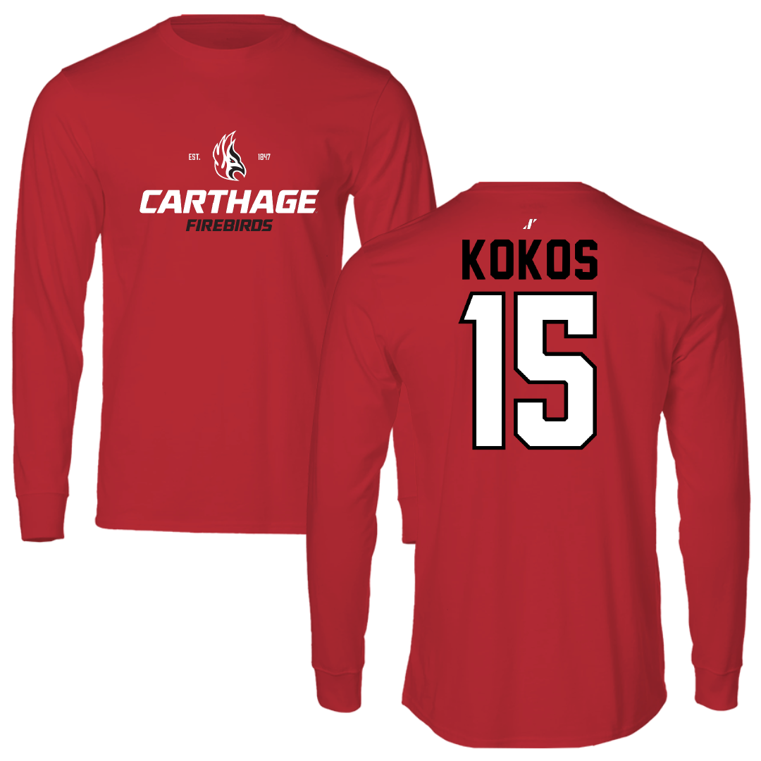 Carthage College Baseball Red General Long Sleeve - #15 Kosta Kokos