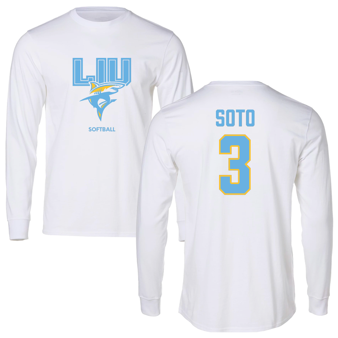 Long Island University Softball White Block Long Sleeve - #3 Anais Soto