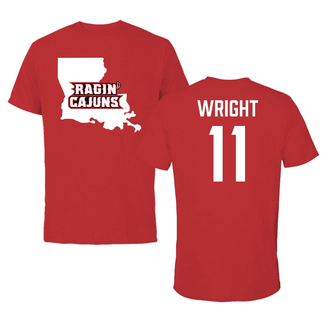University of Louisiana at Lafayette Baseball Red State Tee - #11 Brooks Wright