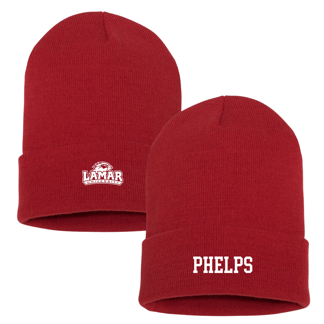 Lamar University Baseball Red Beanie - #34 Travis Phelps