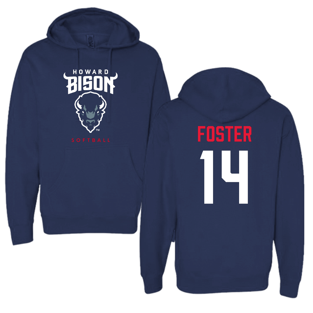 Howard University Softball Navy Hoodie - #14 Emma Foster