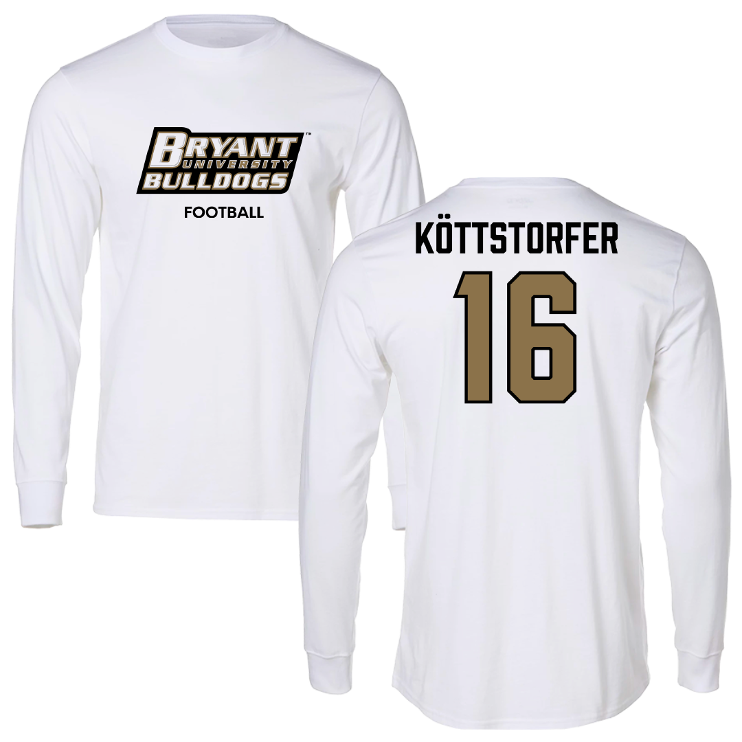Bryant University Football White Performance Long Sleeve - #16 Lukas Köttstorfer