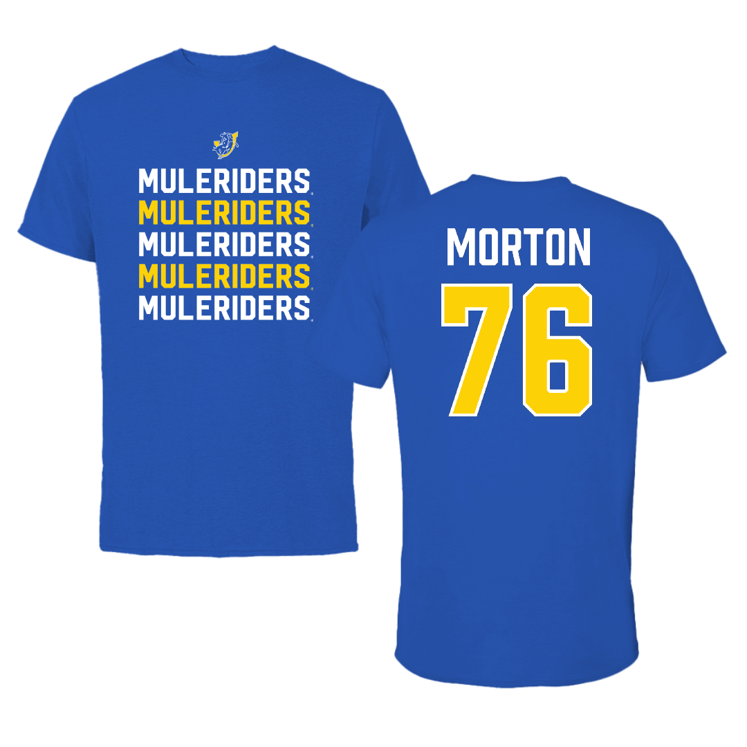 Southern Arkansas University Football Blue General Performance Tee - #76 Sam Morton