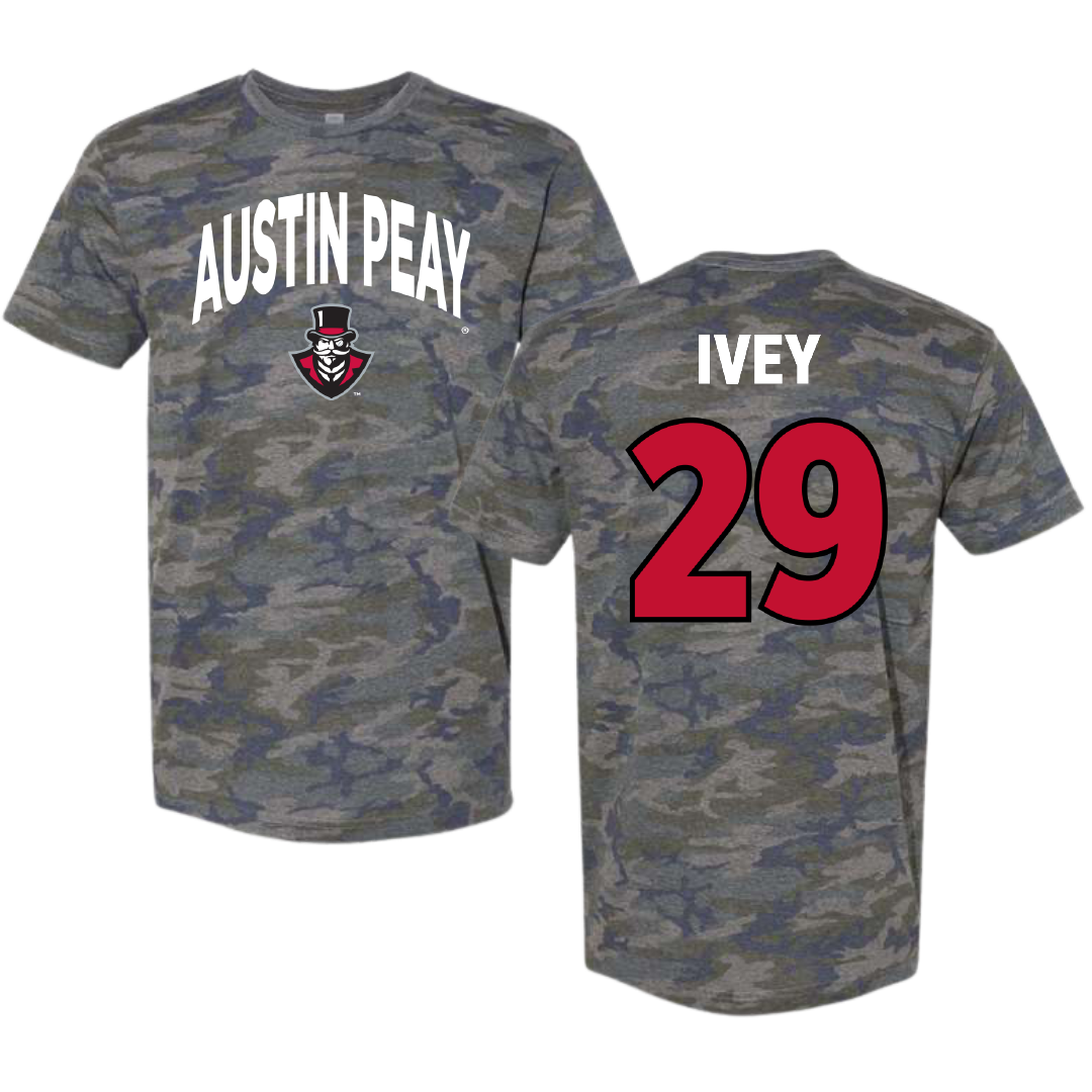 Austin Peay State University Soccer Vintage Camo Tee - #29 Ashtyn Ivey