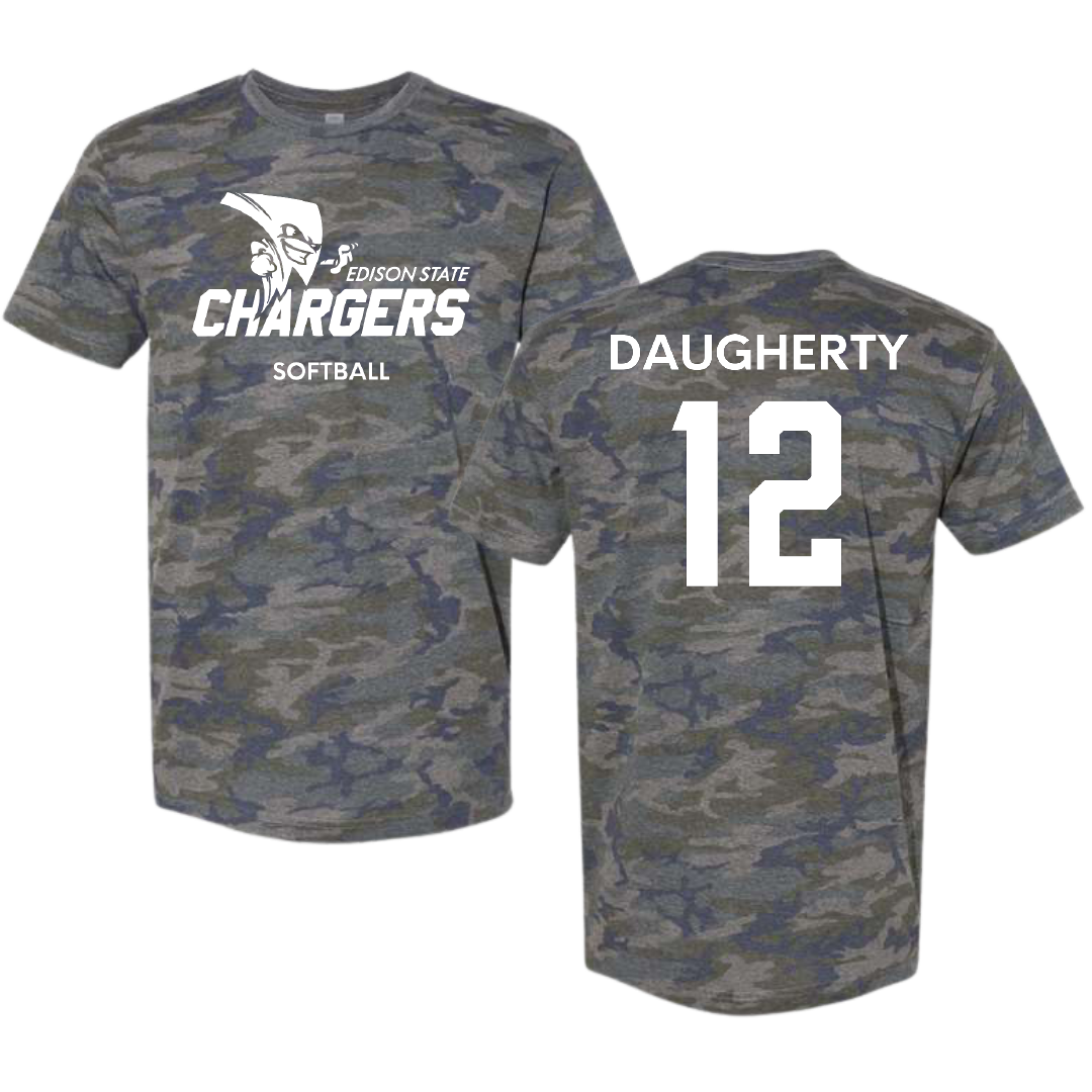 Edison State Community College Softball Vintage Camo Tee - #12 Kasidi Daugherty