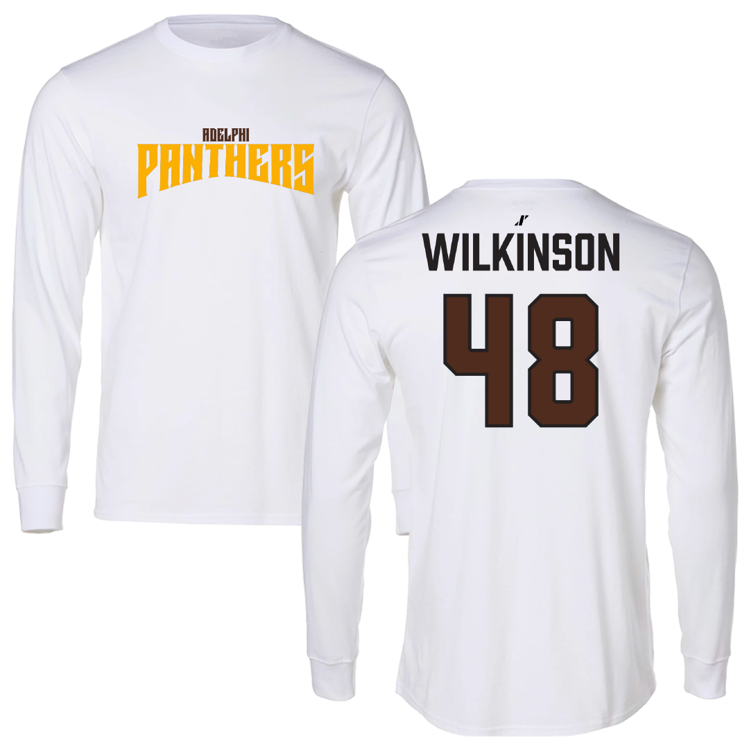 Adelphi University Baseball White Classic Performance Long Sleeve - #48 Justin Wilkinson
