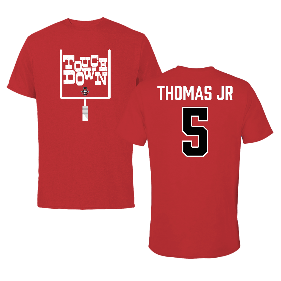 Austin Peay State University Football Red Touchdown Tee - #5 Rashaud Thomas Jr