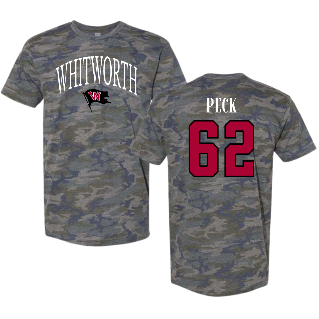 Whitworth University Football Vintage Camo Tee - #62 Jacob Peck