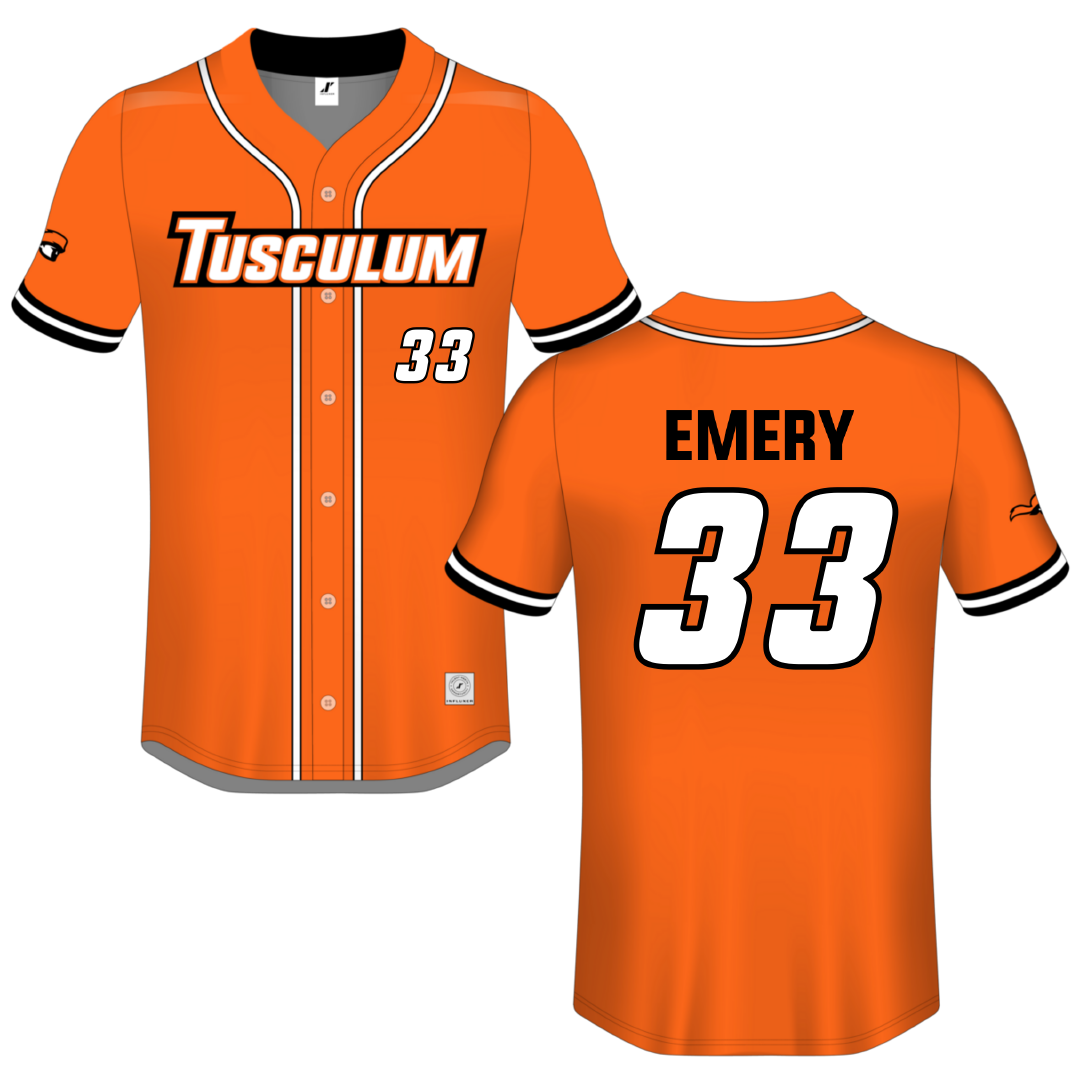 Tusculum University Orange Button-Down Jersey - #33 Cooper Emery