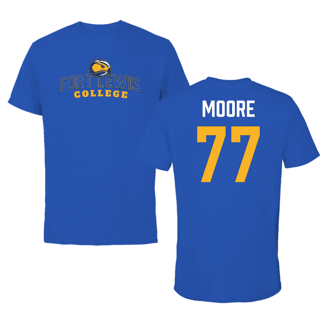 Fort Lewis College Football Blue Tee - #77 Asher Moore