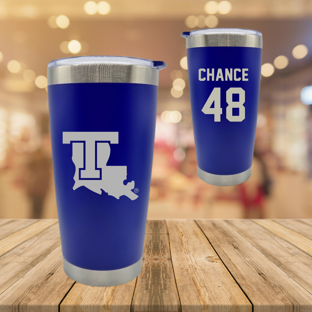 Louisiana Tech University Football Blue Stainless Steel Tumbler - #48 John Hoyet Chance