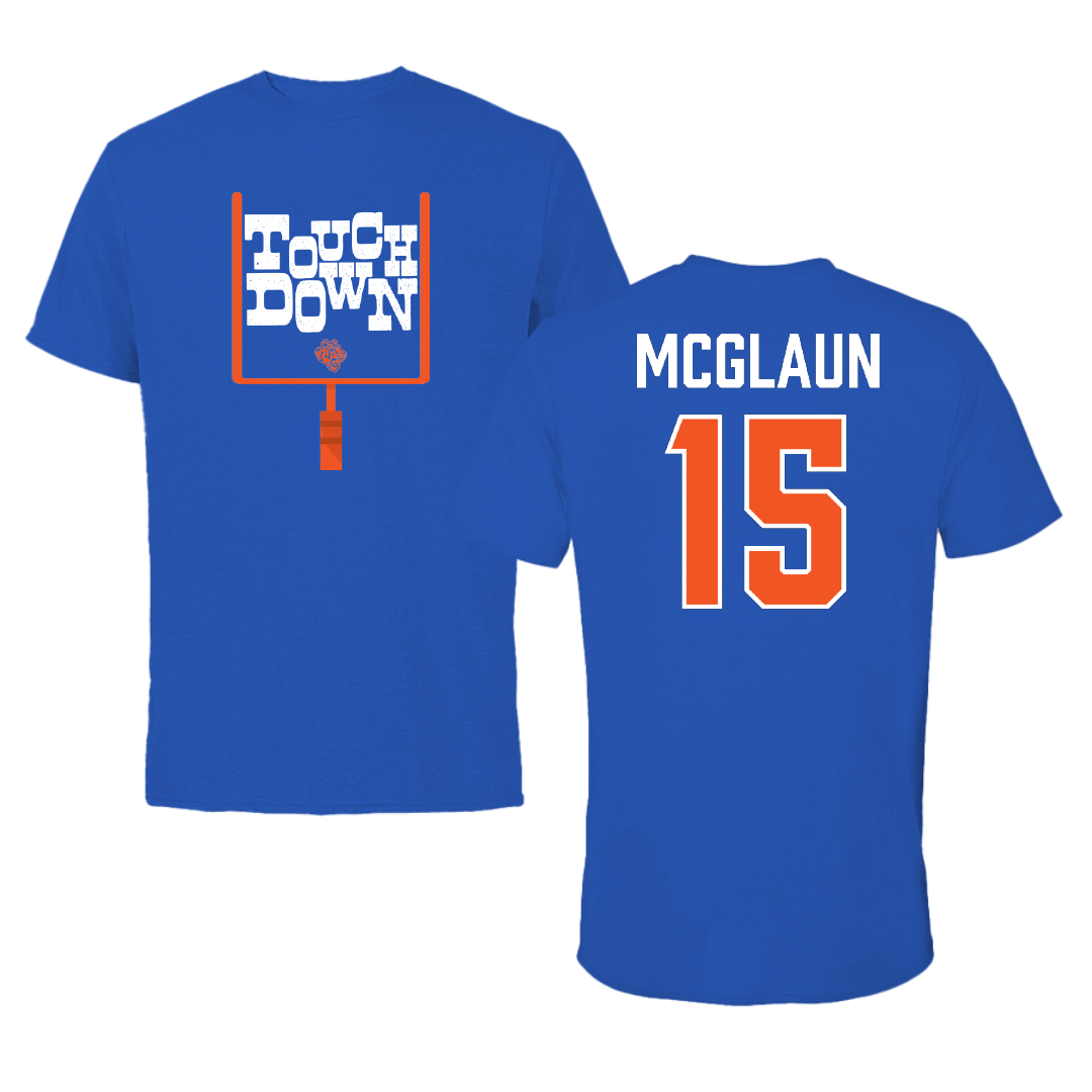 Savannah State University Football Blue Touchdown Performance Tee - #15 James McGlaun