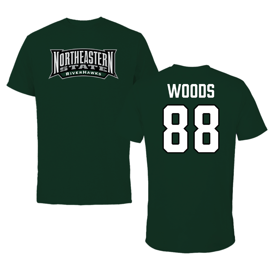 Northeastern State University Football Forest Green Block Performance Tee - #88 Cameron Woods