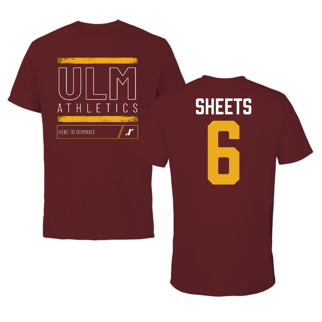 University of Louisiana Monroe Baseball Maroon Dominate Performance Tee - #6 Seaver Sheets