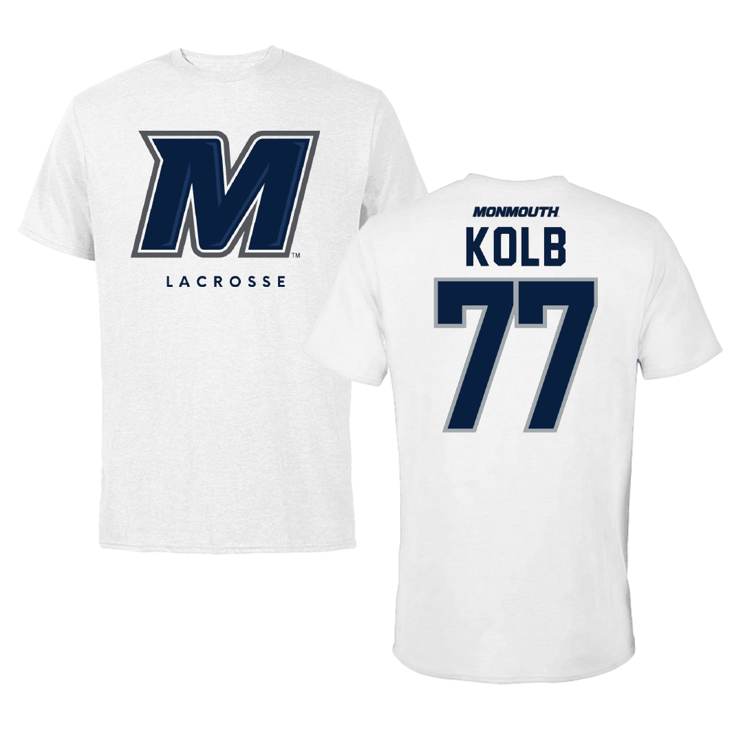 Monmouth University Lacrosse White Performance Tee - #77 Dougie Kolb
