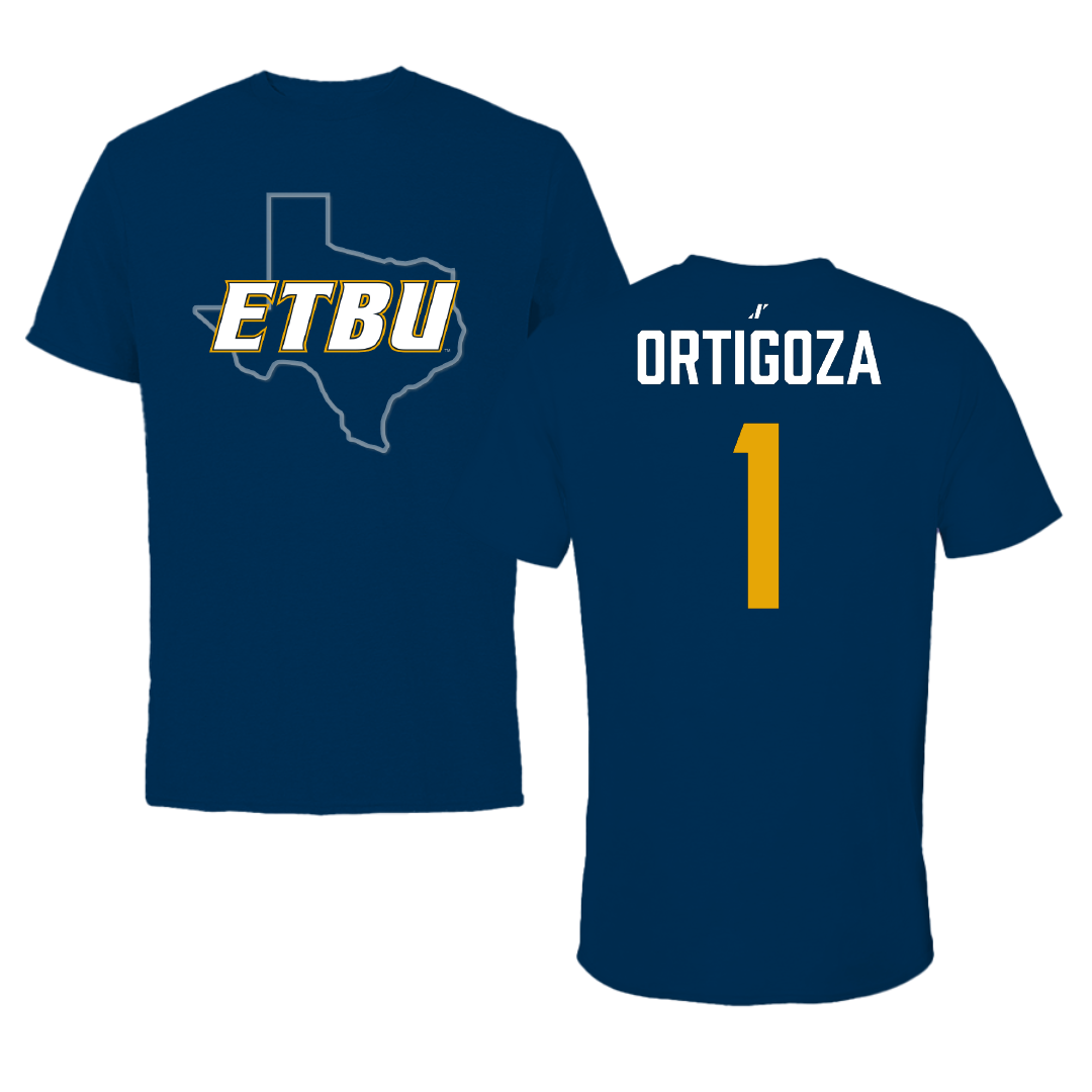 East Texas Baptist University Baseball Navy State Performance Tee - #1 Juan Ortigoza