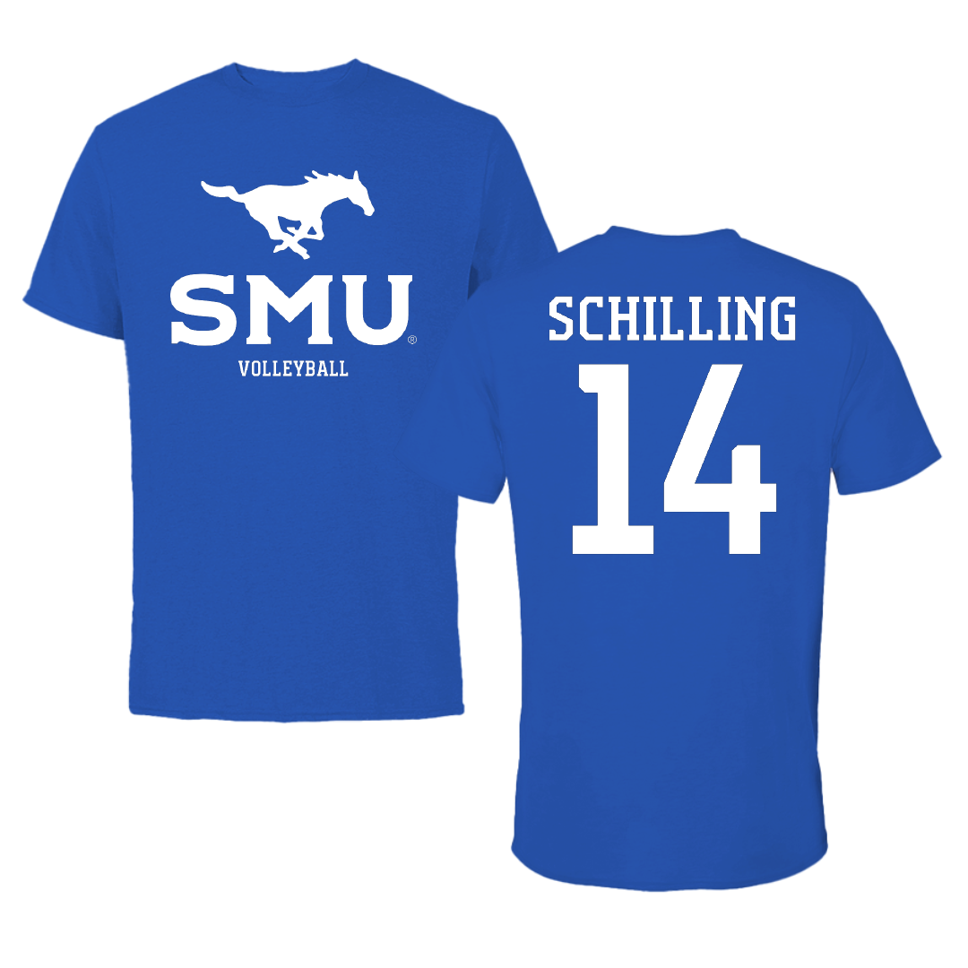 Southern Methodist University Volleyball (W) Blue Mascot Tee - #14 Jordyn Schilling