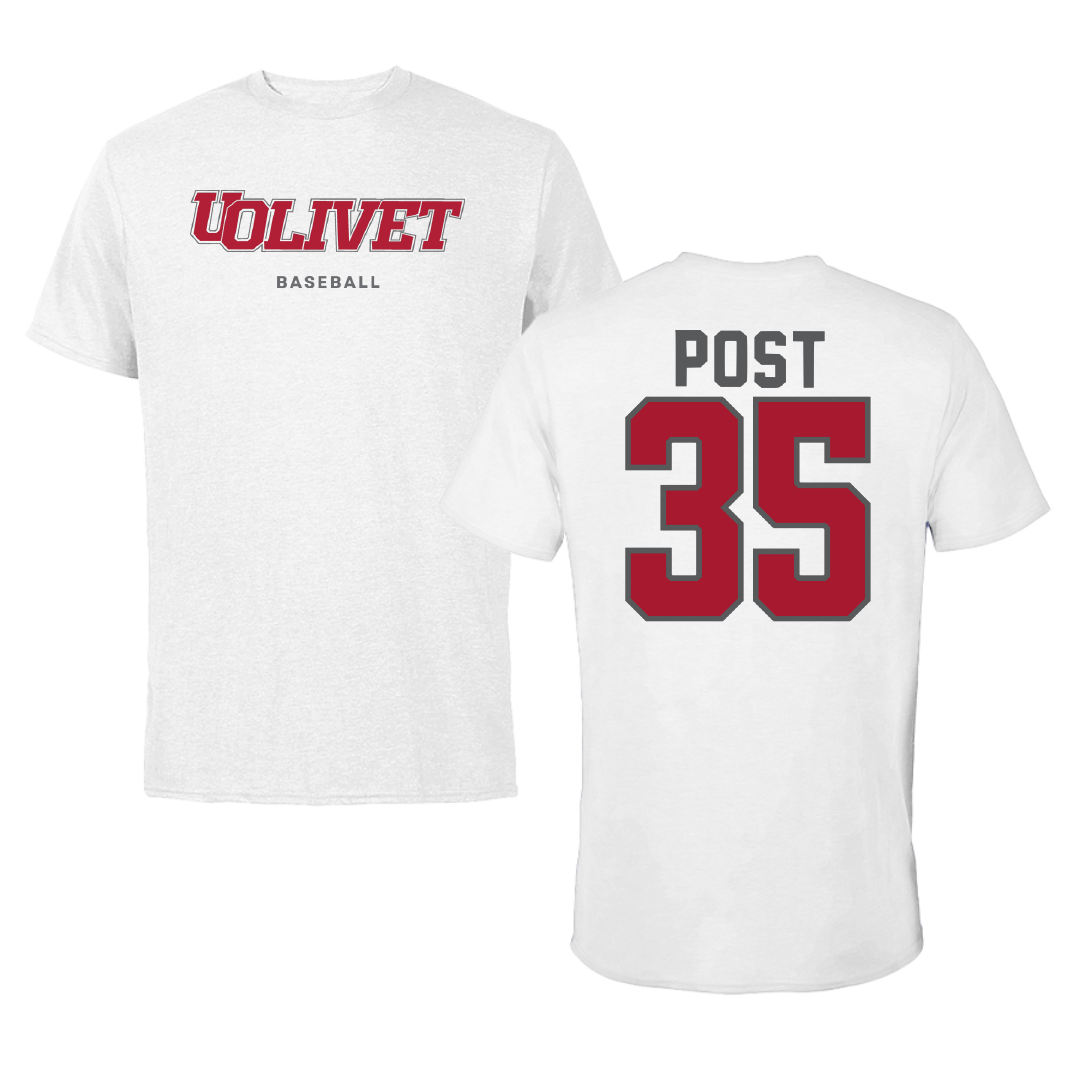 The University of Olivet Baseball White Tee - #35 Kaleb Post