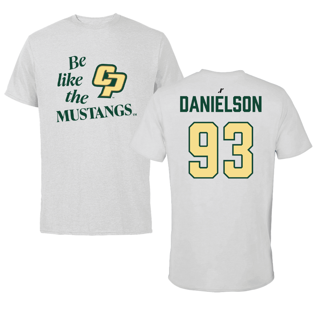 Cal Poly Football Light Gray Be Like Us Performance Tee - #93 Manaalii Danielson