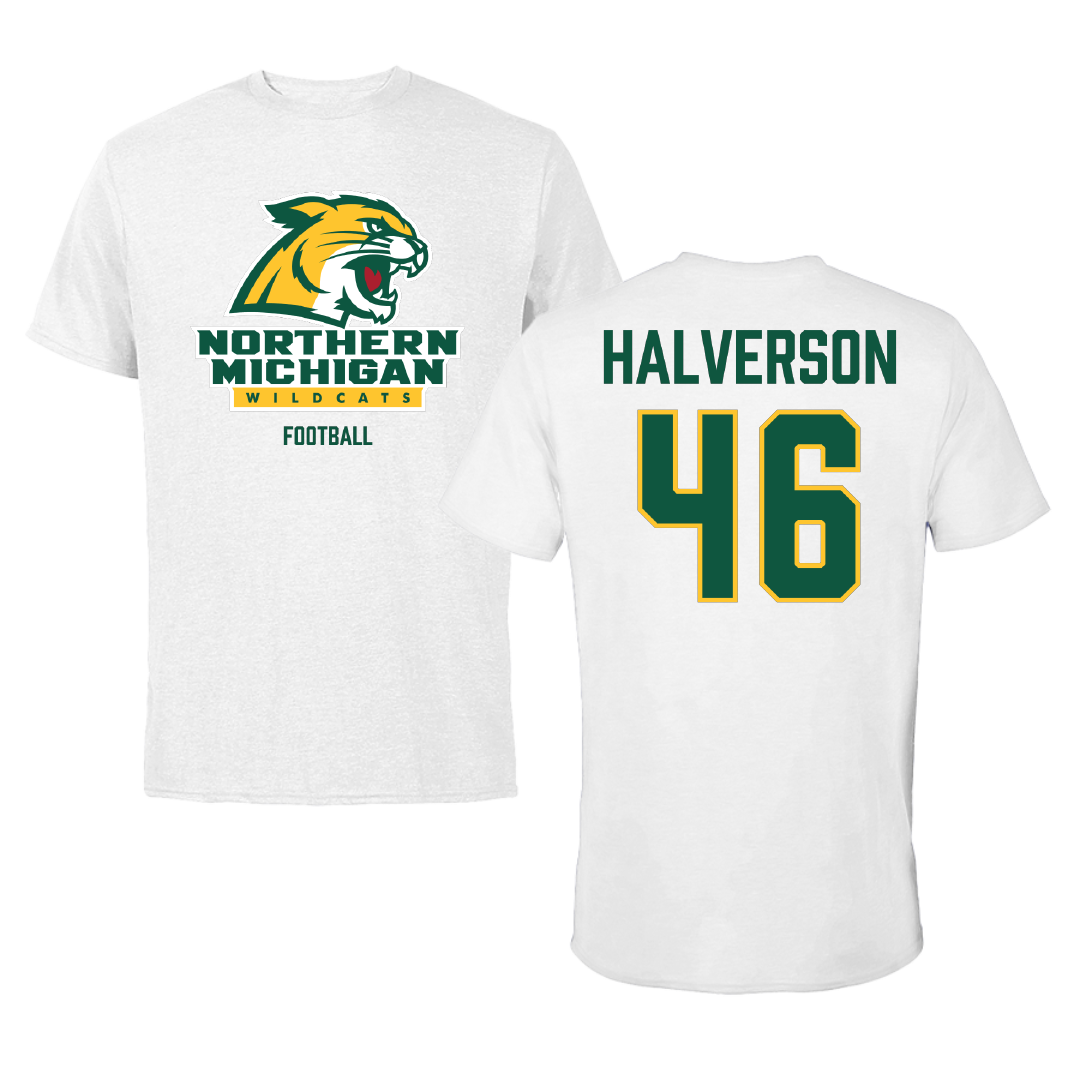 Northern Michigan University Football White Performance Tee - #46 Owen Halverson