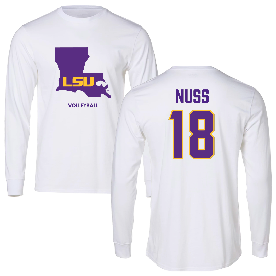 Louisiana State University Volleyball (W) White Performance Long Sleeve - #18 Remi Nuss