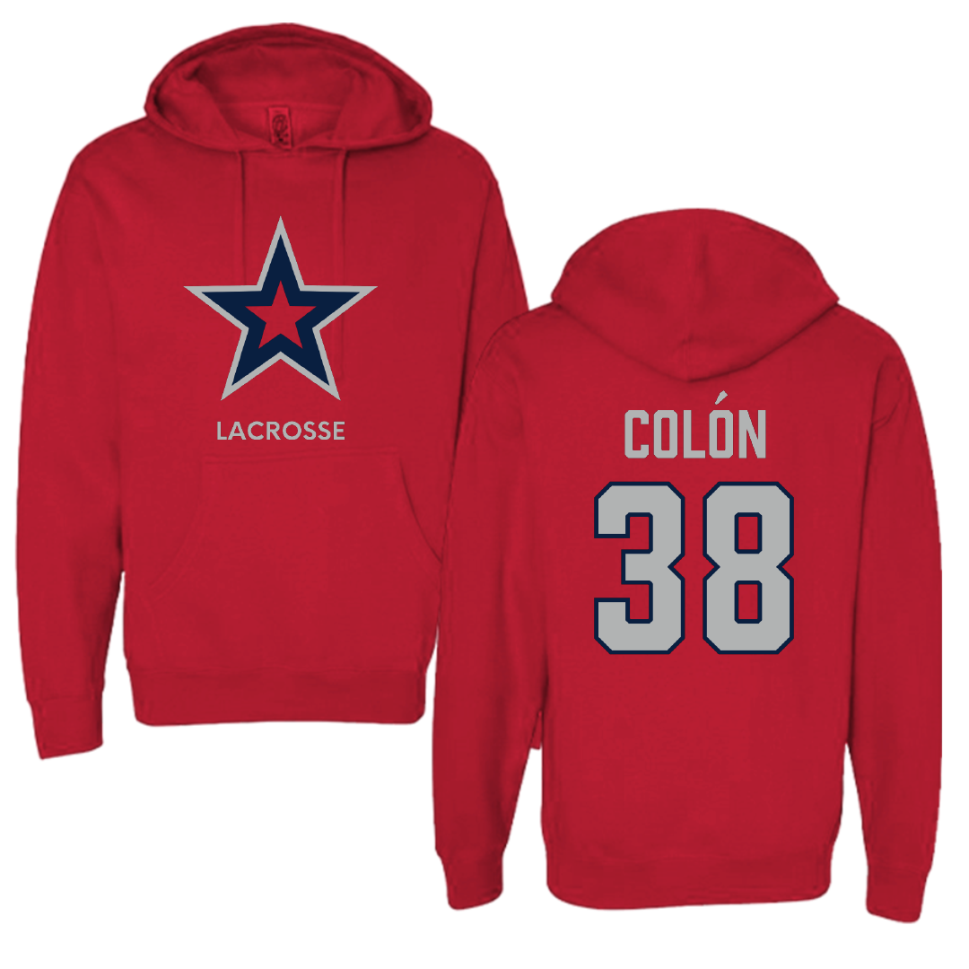 Robert Morris University Lacrosse (M) Red Mascot Hoodie - #38 Sam Colón