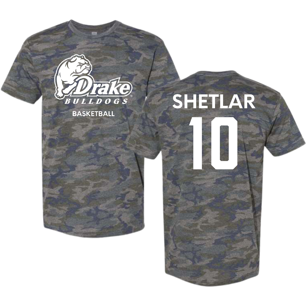 Drake University Basketball (M) Vintage Camo Tee - #10 Eli Shetlar