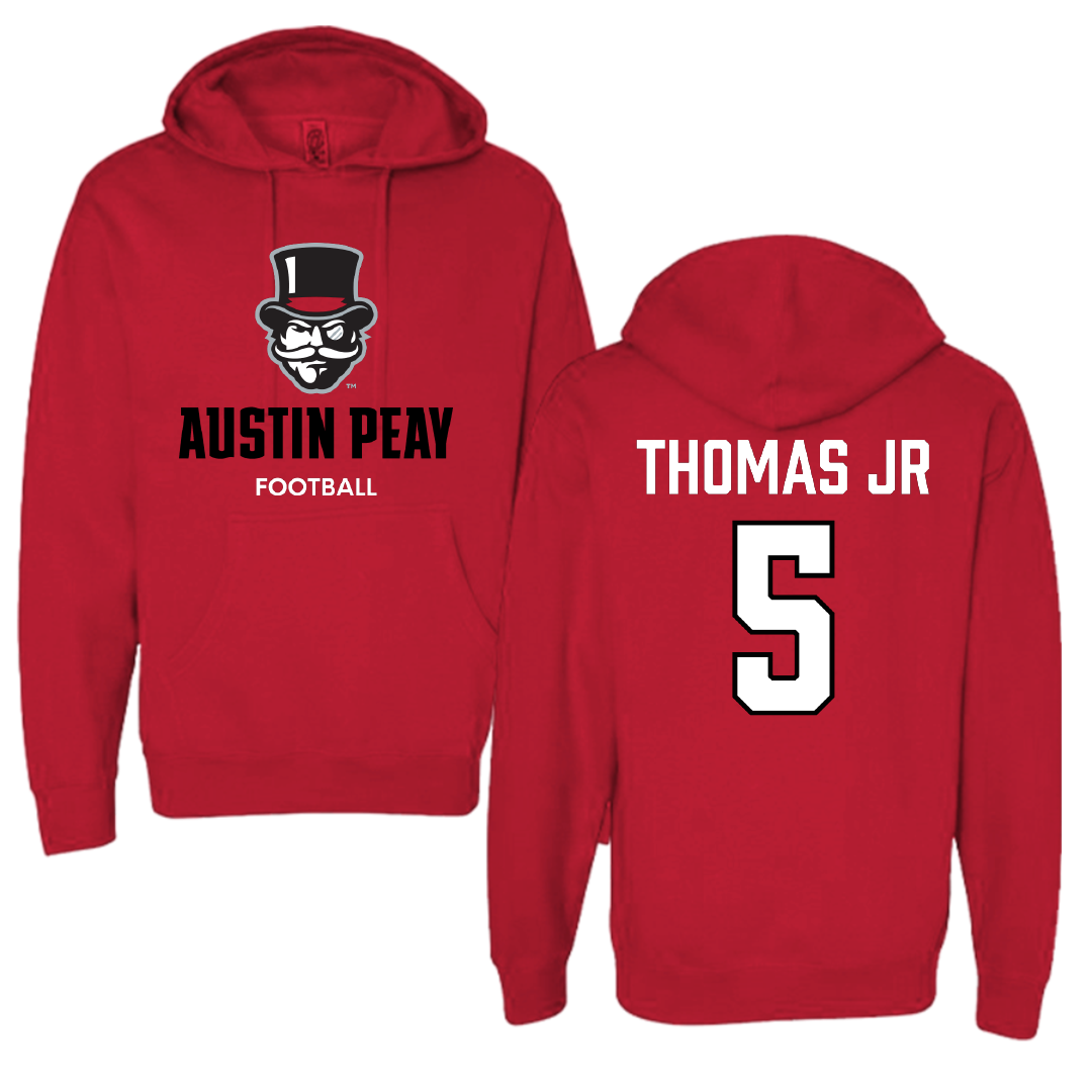 Austin Peay State University Football Red Hoodie - #5 Rashaud Thomas Jr