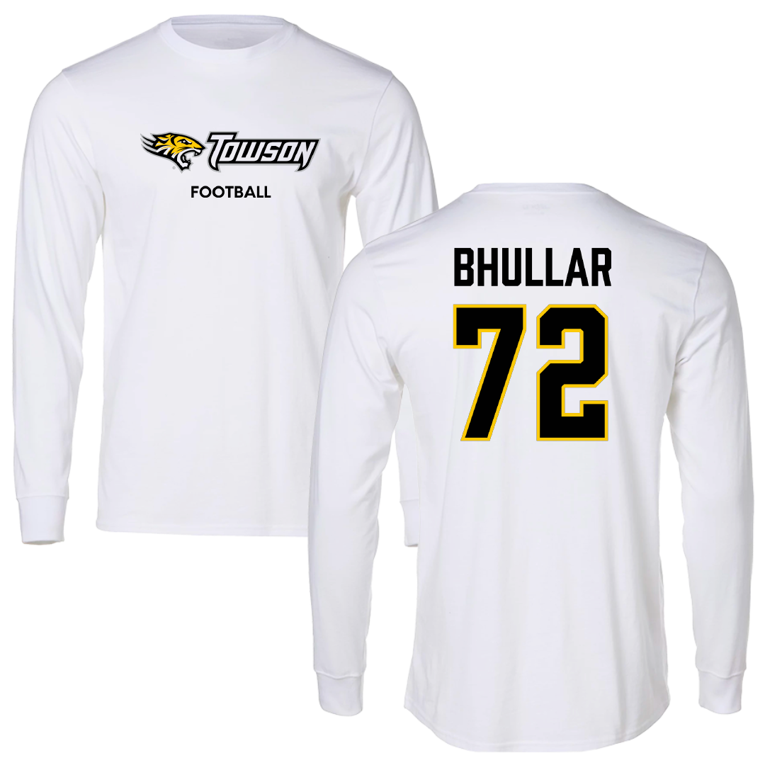 Towson University Football White Performance Long Sleeve - #72 Sahil Bhullar