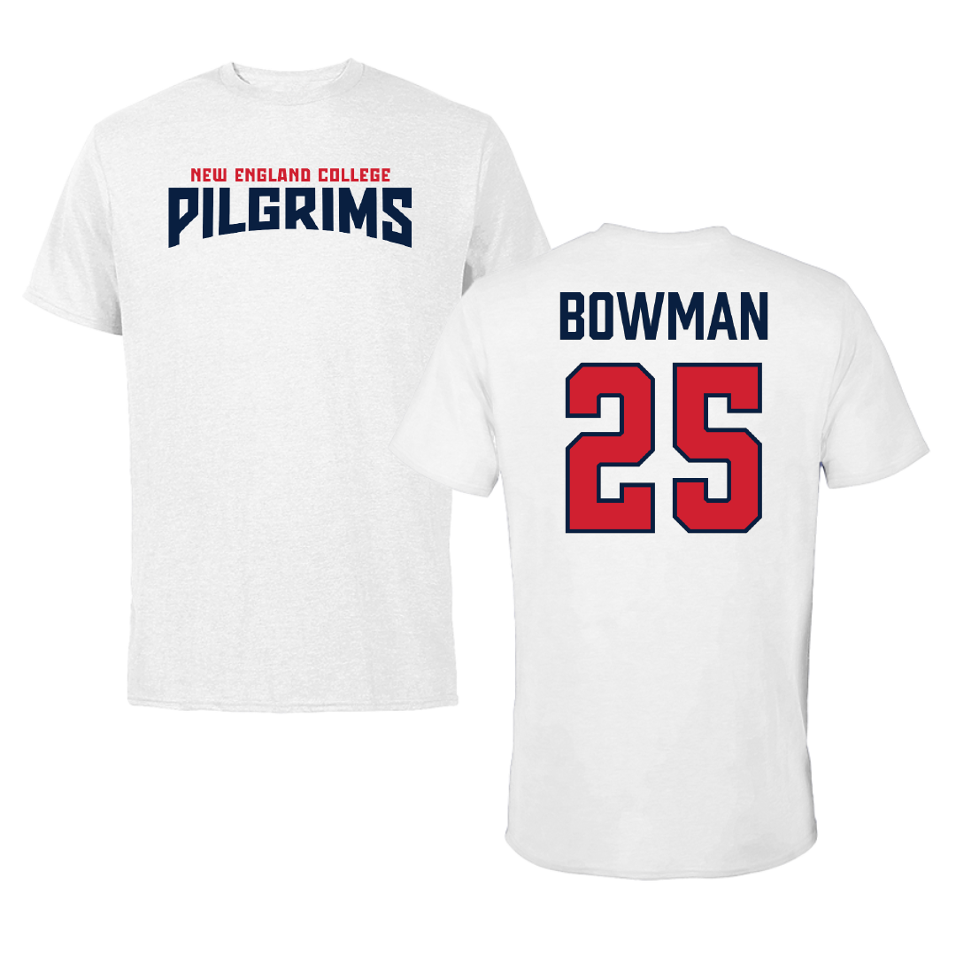 New England College Soccer White Classic Tee - #25 Madison Bowman