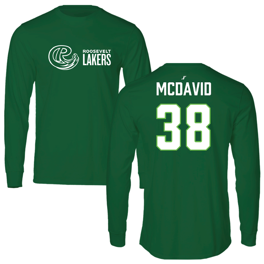 Roosevelt University Football Green Performance Long Sleeve - #38 Donovan McDavid