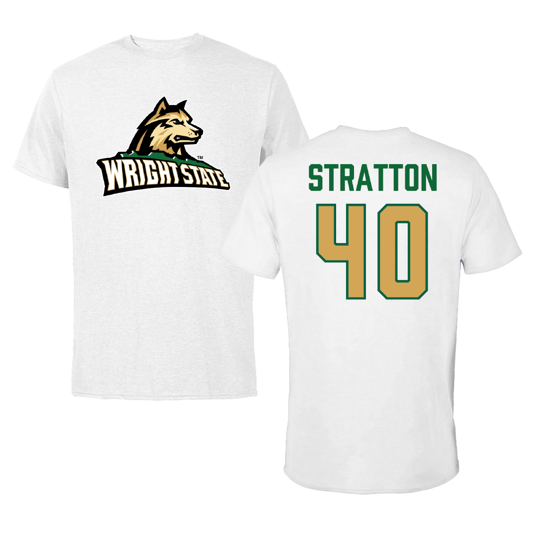 Wright State University Baseball White Tee - #40 Grant Stratton