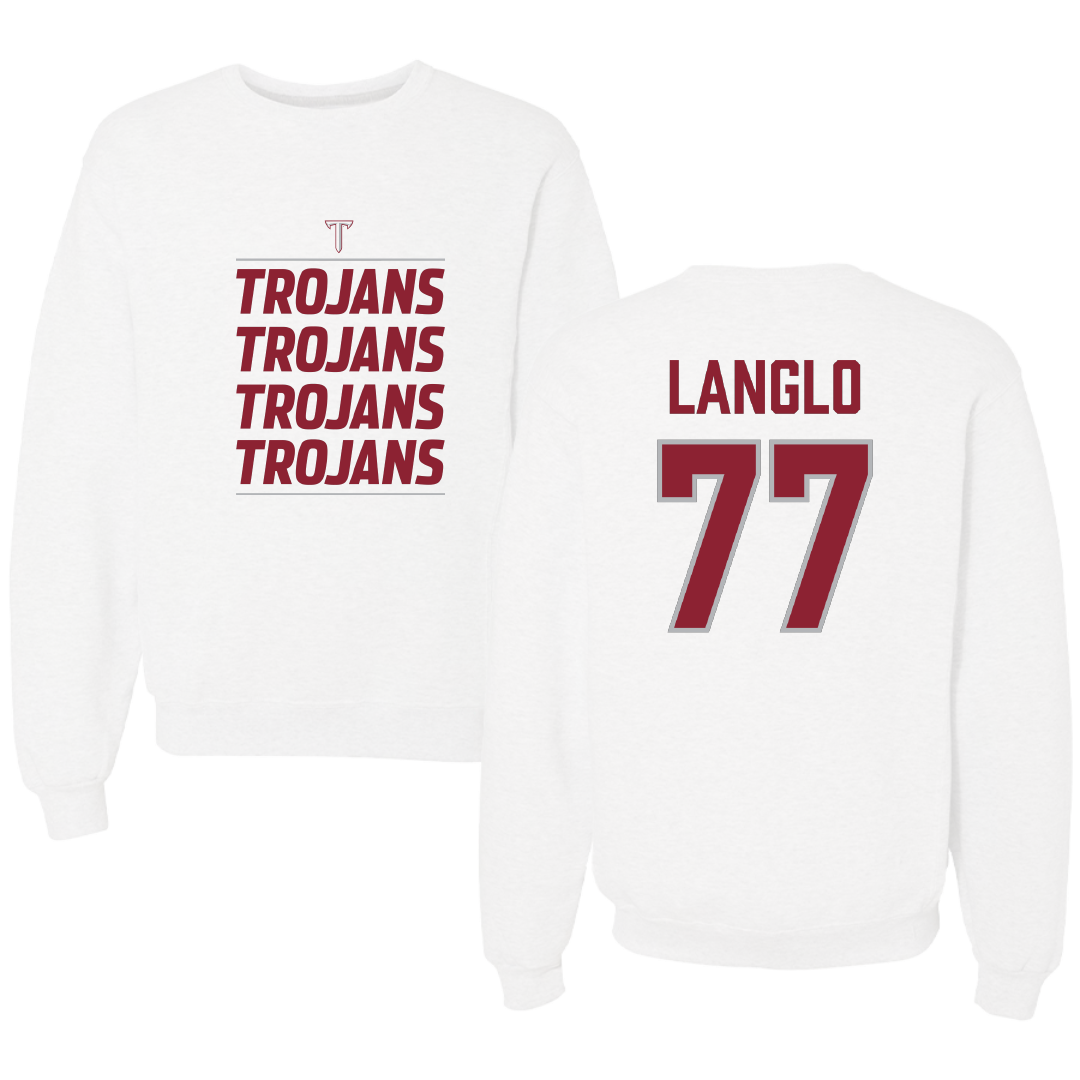 Troy University Football White General Crewneck - #77 Garner Langlo