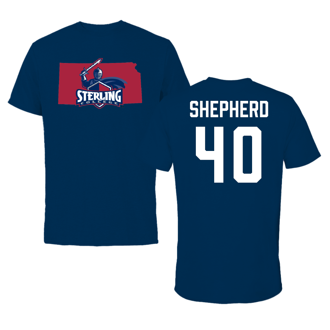 Sterling College Football Navy State Tee - #40 Michael Shepherd