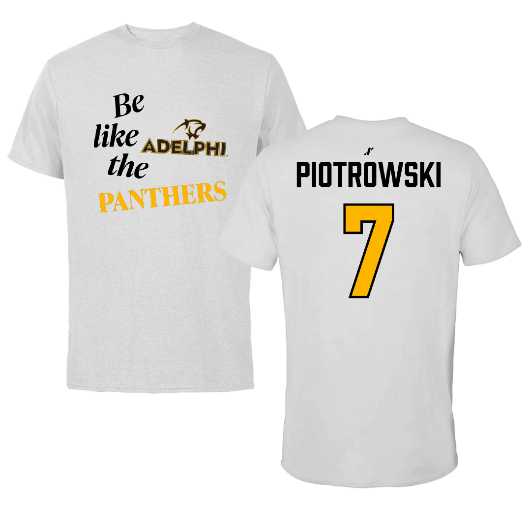 Adelphi University Soccer (W) Light Gray Be Like Us Tee - #7 Alexa Piotrowski