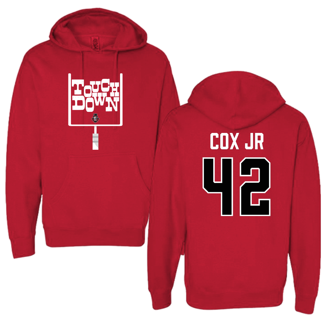 Austin Peay State University Football Red Touchdown Hoodie - #42 TJ Cox Jr