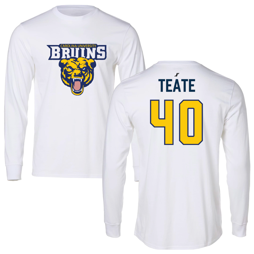 Carolina University Basketball (M) White Long Sleeve - #40 Griffith Teate